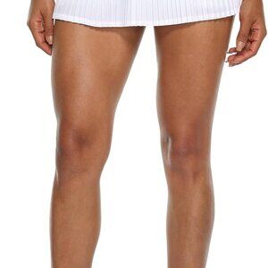 White Petite Pleated Mini Athletic Skirt 12" with Pockets, High Rise, Lightweigh
